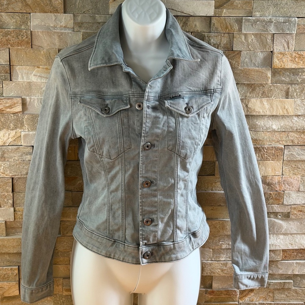 G-Star RAW 3301 Slim Women's Denim Jacket XXS Gray Stretch Trucker Jean Jacket